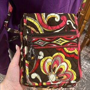 Vera Bradley Red and Brown Crossbody Bag with Retro Print